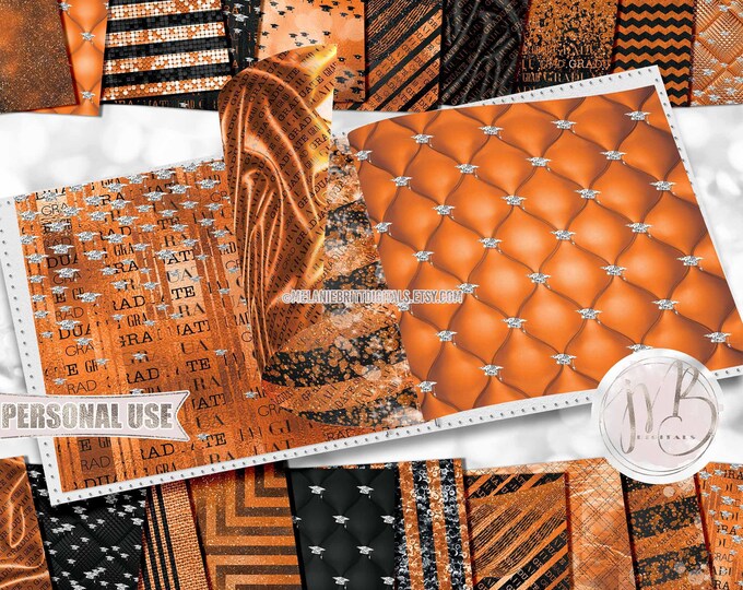 Orange Luxury Graduation Scrapbook Paper Download • Luxurious Diamond Mortarboards • DIY Scrapbooking Printable