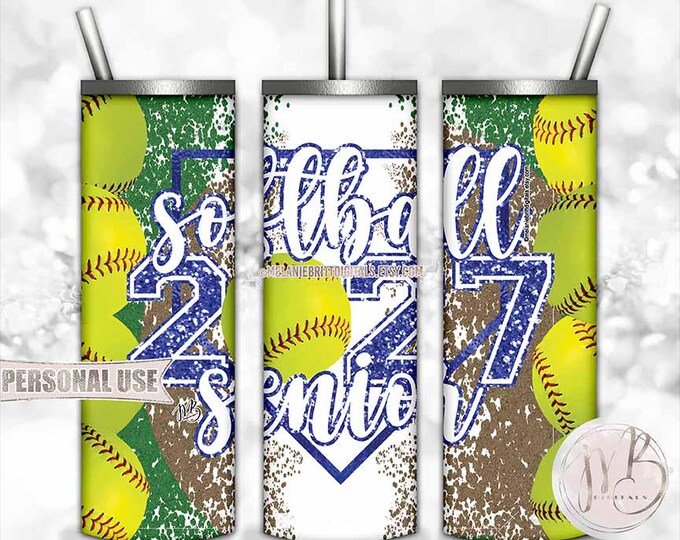 Blue Glitter Softball Senior 2027 Tumbler Wrap Download • Varsity Softball Graduate Gift • Sublimation  Print and Press