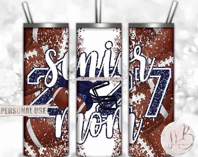 Navy Blue Football Senior 2027 Mom Tumbler Wrap Download • Helmet Glitter Sports Mom Gift • Sublimation Print and Press #1