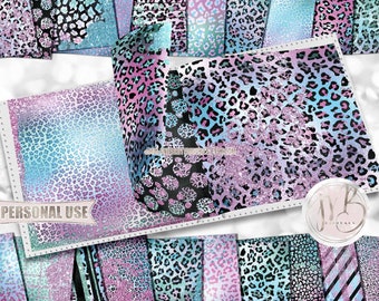 Iridescent Glam Leopard Print Scrapbook Paper Download • Sparkling Glitter and Shimmering Foil • Printable Paper Crafts 20 12x12 JPG & PDF