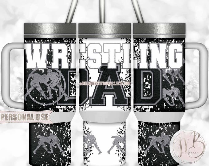 Boy Wrestling Dad 40oz Travel Tumbler Wrap Sublimation Download • Black and Silver • DIY Print and Press