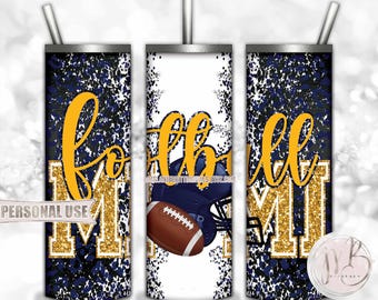 Navy Athletic Gold Football Mimi 20oz Skinny Tumbler Wrap Sublimation Design • Football Helmet Leopard Sports Mimi Gift • DIY Print & Press