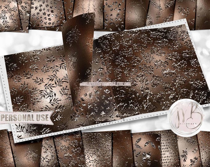 Sable Brown Foil Flake Leaves Scrapbook Paper Download • Crumpled Shimmering Metallic Foil Flakes • Printable Paper Crafts 20 12x12 JPG PDF