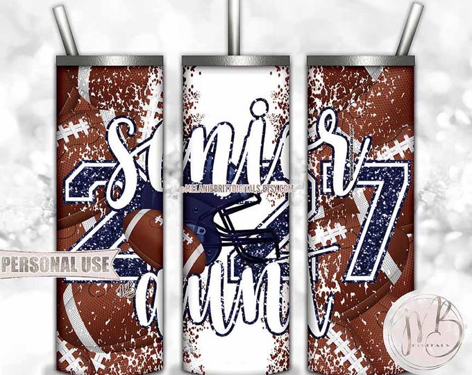 Navy Blue Football Senior 2027 Aunt Tumbler Wrap Download • Helmet Glitter Sports Aunt Gift • Sublimation Print and Press #1