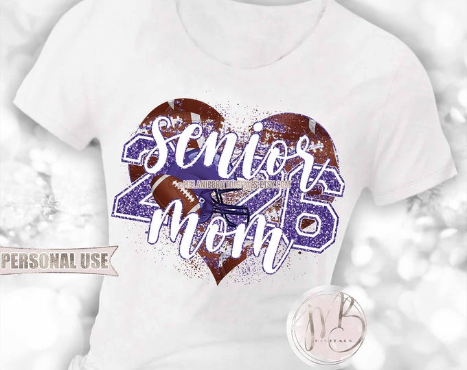 Old Purple Football Senior 2026 Mom Heart T-Shirt Sublimation Design • Football Helmet Football Collage Senior Night Mom • DIY Print & Press