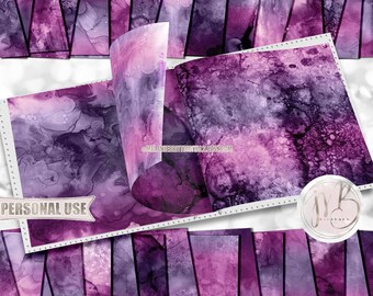 Purple Orchid Alcohol Ink Scrapbook Paper Download • Painted Abstract Fluid Art Inked Design • Printable Paper Crafts 30 12x12 JPG & PDF