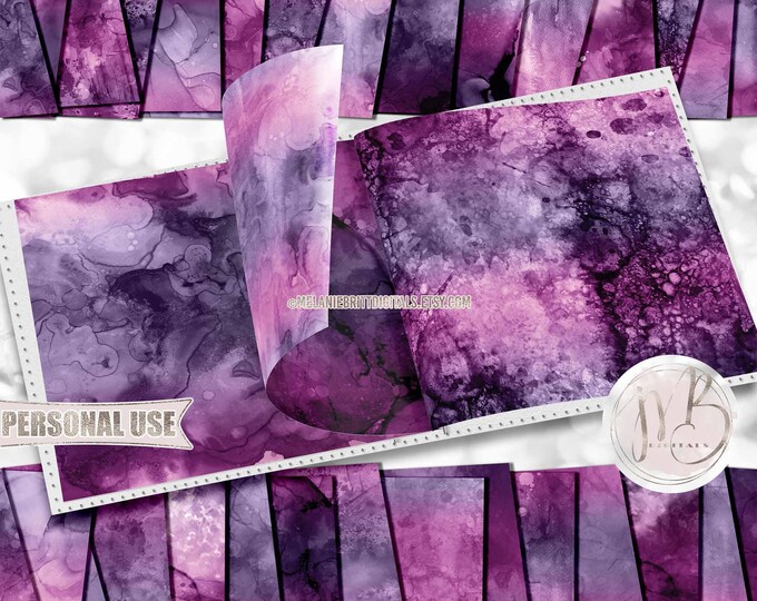 Purple Orchid Alcohol Ink Scrapbook Paper Download • Painted Abstract Fluid Art Inked Design • Printable Paper Crafts 30 12x12 JPG & PDF