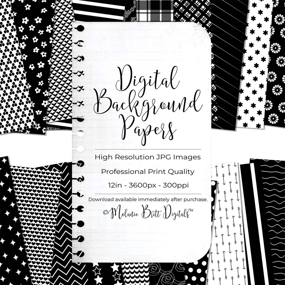 Black & white digital pattern paper Scrapbook papers Digital | Etsy