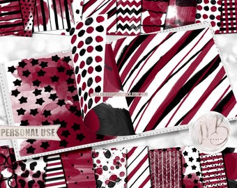 Black and Burgundy Watercolor Scrapbook Paper Download • Patterned Messy Painted Design • Printable Paper Crafts 20 12x12 JPG & PDF