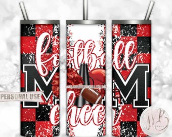 Red Mom of Both Football and Cheer 20oz Skinny Tumbler Wrap Sublimation Design • Checkered Mom Gift • DIY Print and Press