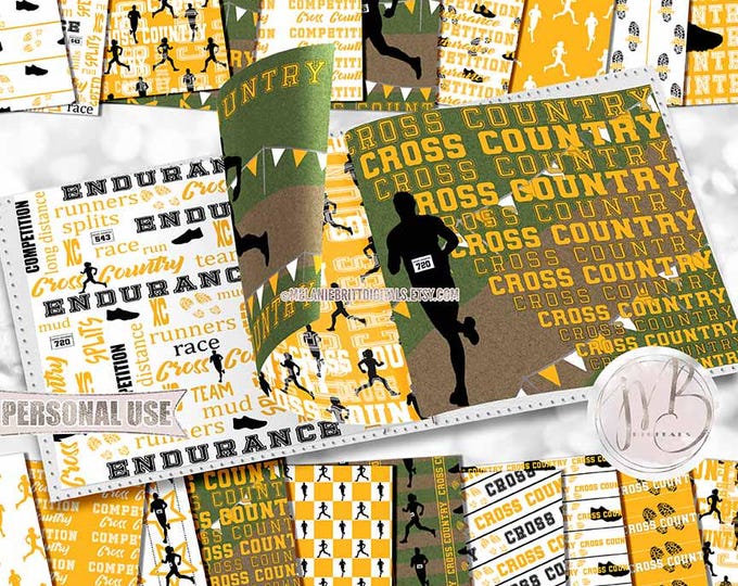 Athletic Gold Cross Country Scrapbook Paper Download • Boy and Girl XC All Terrain Endurance Running • Scrapbooking Printable