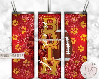 Mom of Both Football and Cheer 20oz Skinny Tumbler Wrap Sublimation Design Download • Paw Prints Red and Athletic Gold • DIY Print & Press