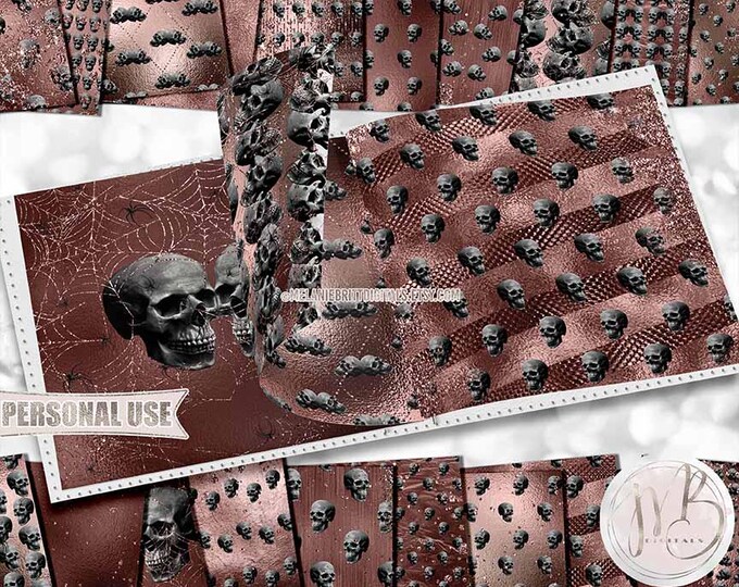 Rosy Brown Glam Gothic Skulls Scrapbook Paper Download • Sparkling Glitter and Shimmering Foil • Scrapbooking Printable