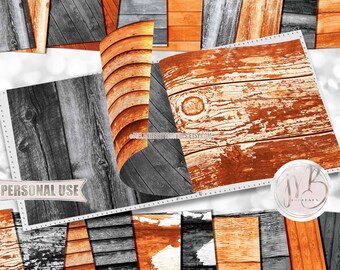 Halloween Wood Scrapbook Paper Download • Orange and Black Holiday Distressed Rustic Wood • Printable Paper Crafts 20 12x12 JPG & PDF