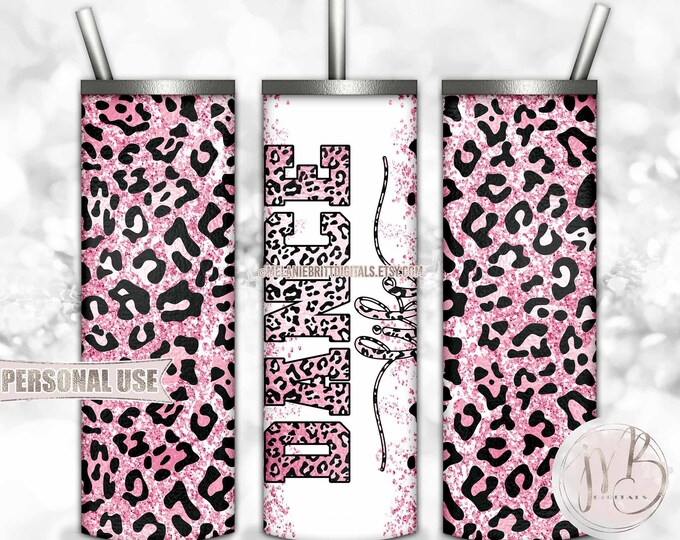 Dance Life 20oz Skinny Tumbler Wrap Sublimation Design Download • Leopard Print Pastel Pink Glitter Dance Team Gift • DIY Print and Press