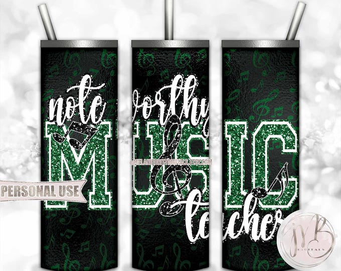 Green Music Teacher 20oz Skinny Tumbler Wrap Sublimation Download • DIY Print & Press