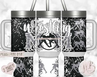 Black and Silver Boy Wrestling Mom 40oz Travel Tumbler Wrap Sublimation Design • School Wrestling Wrestler Mom Gift • DIY Print & Press
