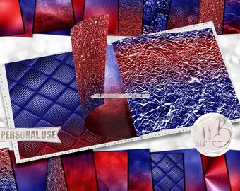 Patriotic Opulent Scrapbook Paper Download • Unique Metallic Shimmering Foil Design • DIY Printable Paper Crafts 20 12x12 JPG & PDF