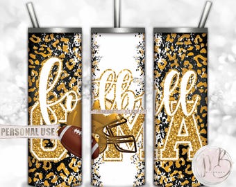 Athletic Gold Football Grandma 20oz Skinny Tumbler Wrap Sublimation Design • Football Helmet Leopard Print Gma Gift • DIY Print and Press