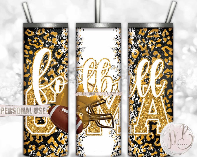 Athletic Gold Football Grandma 20oz Skinny Tumbler Wrap Sublimation Design • Football Helmet Leopard Print Gma Gift • DIY Print and Press