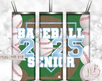 Light Blue Baseball Senior 2025 20oz Skinny Tumbler Wrap Sublimation Design Download • Senior Year Sports Graduate Gift • DIY Print & Press