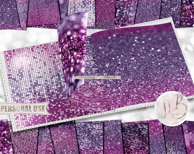 Purple Orchid Glitzy Scrapbook Paper Download • Sparkling Glitter Shiny Bokeh Sequins Mosaic • Printable Paper Crafts 20 12x12 JPG & PDF