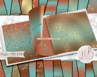 Copper Patina Serene Scrapbook Paper Download • Crackle Design Gold Glitter and Foil • DIY Printable Paper Crafts 25 12x12 JPG & PDF