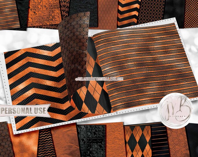 Halloween Luxe Scrapbook Paper Download • Orange and Black Shimmering Metallic Foil Design • DIY Printable Paper Crafts 20 12x12 JPG & PDF