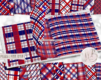 Patriotic Plaid Scrapbook Paper Download • Red White and Blue 4th of July BBQ Picnic Party • Printable Paper Crafts 20 12x12 JPG & PDF