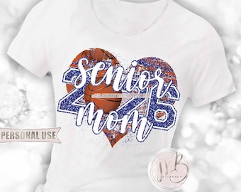 Blue Basketball Senior 2026 Mom Heart T-Shirt Sublimation Download • DIY Print and Press