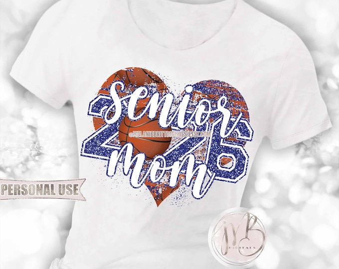 Blue Basketball Senior 2026 Mom Heart T-Shirt Sublimation Download • DIY Print and Press