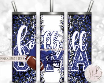 Royal Blue Football Grandma 20oz Skinny Tumbler Wrap Sublimation Design • Football Helmet Leopard Print Gma Gift • DIY Print and Press