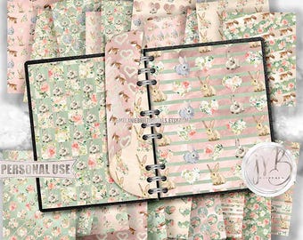 Spring Bunnies Scrapbook Paper Download • Floral Watercolor Easter Nursery Baby Animals • Scrapbooking Printable