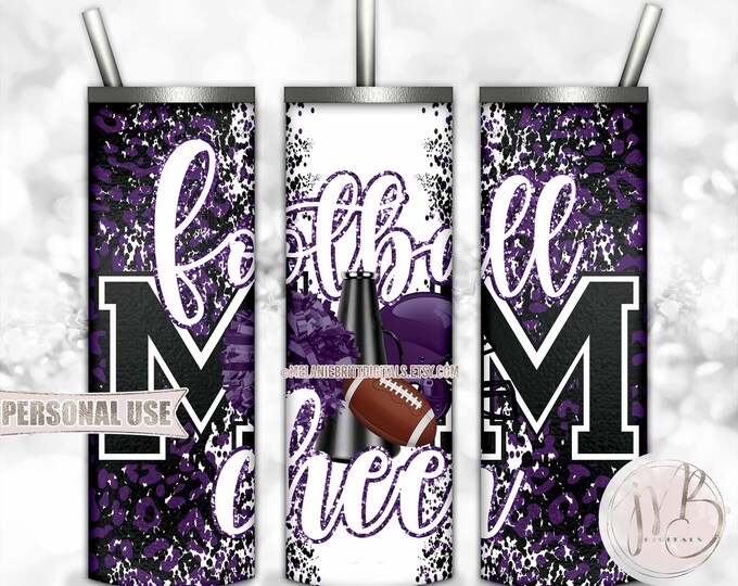 Purple Mom of Both Football and Cheer 20oz Skinny Tumbler Wrap Sublimation Design • Leopard Print Mom Gift • DIY Print and Press