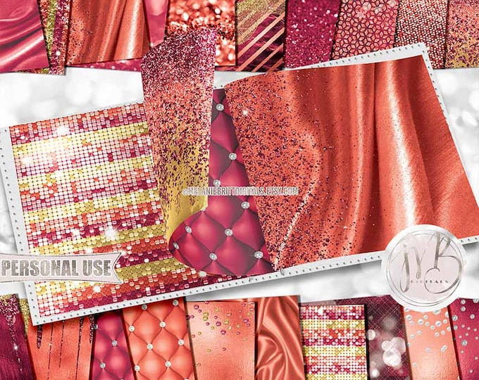 Red and Orange Luxury Scrapbook Paper Download • Luxurious Glitter and Foil • Scrapbooking Printable