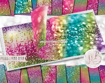 Rainbow Glitzy Scrapbook Paper Download • Sparkling Glitter Shiny Bokeh Sequins Mosaic Design • Printable Paper Crafts 20 12x12 JPG & PDF