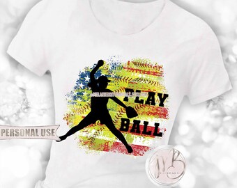 Patriotic Softball T-Shirt Sublimation Design Download • Distressed USA Flag Softball Collage Play Ball Fast Pitch Gift • DIY Print & Press