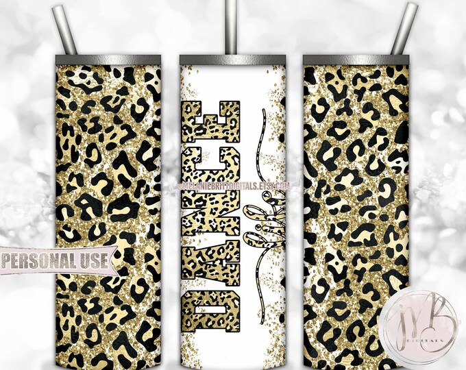 Dance Life 20oz Skinny Tumbler Wrap Sublimation Design Download • Leopard Print Gold Glitter Dance Team Gift • DIY Print and Press