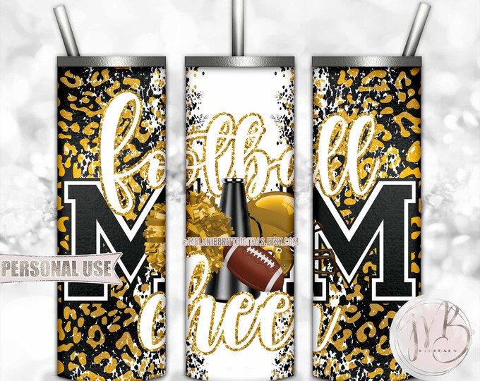 Athletic Gold Mom of Both Football and Cheer 20oz Skinny Tumbler Wrap Sublimation Design • Leopard Print Mom Gift • DIY Print and Press