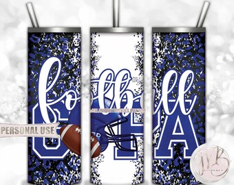 Royal Blue Football Grandpa 20oz Skinny Tumbler Wrap Sublimation Design • Football Helmet Leopard Print Gpa Gift • DIY Print and Press