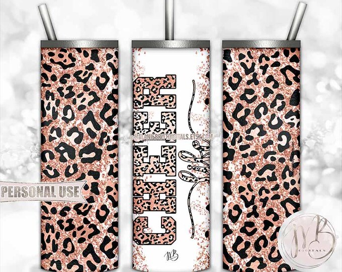 Peach Cheer Life Glitter Tumbler Wrap Download • Leopard Print Cheerleader Gift • Sublimation Print and Press