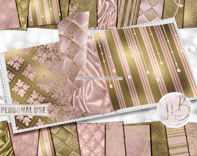 Blush Pink and Gold Classy Scrapbook Paper Download • Sophisticated Design Diamonds Glitter Foil • Printable Paper Crafts 20 12x12 JPG & PDF