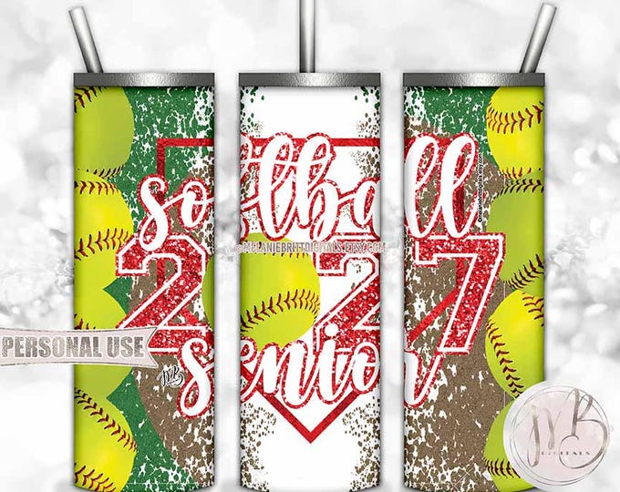Red Glitter Softball Senior 2027 Tumbler Wrap Download • Varsity Softball Graduate Gift • Sublimation  Print and Press