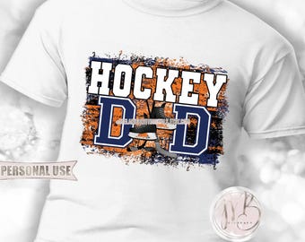 Orange and Navy Hockey Dad T-Shirt Sublimation Download • Hockey Skates Puck Sticks Ice Rink Dad Shirt Gift • DIY Print and Press