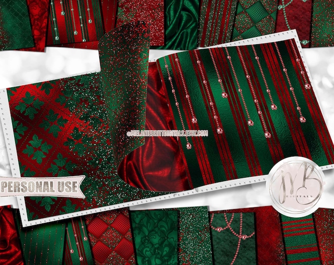 Christmas Classy Scrapbook Paper Download • Red and Green Sophisticated Diamonds Glitter Sparkle Foil Shimmer • Scrapbooking Printable ©2021