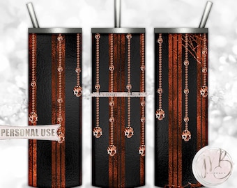 Dark Orange Gothic Diamond Skulls 20oz Skinny Tumbler Wrap Sublimation Design • Gothic Halloween Party Tumbler Gift • DIY Print & Press