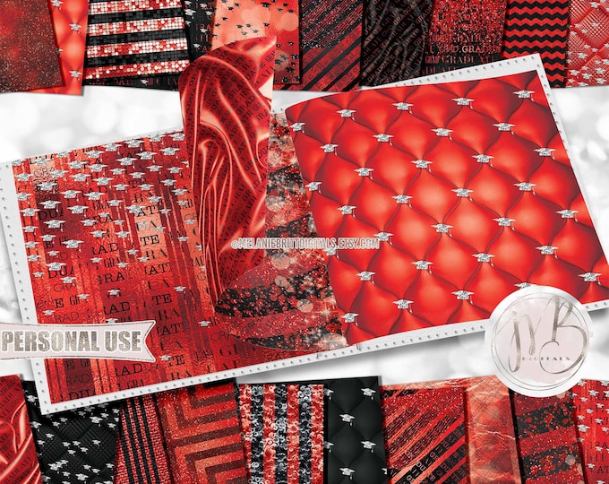 Red Luxury Graduation Scrapbook Paper Download • Luxurious Diamond Mortarboards • Scrapbooking Printable