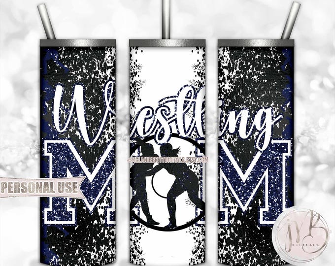 Navy Girl Wrestling Mom 20oz Skinny Tumbler Wrap Sublimation Download • Glitter Varsity Letters Wrestler Mom Gift • DIY Print & Press
