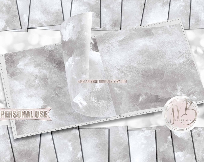 Silver Pearlescent Scrapbook Paper Download • Luminous Shimmer Watercolor Design • DIY Printable Paper Crafts 20 12x12 JPG & PDF