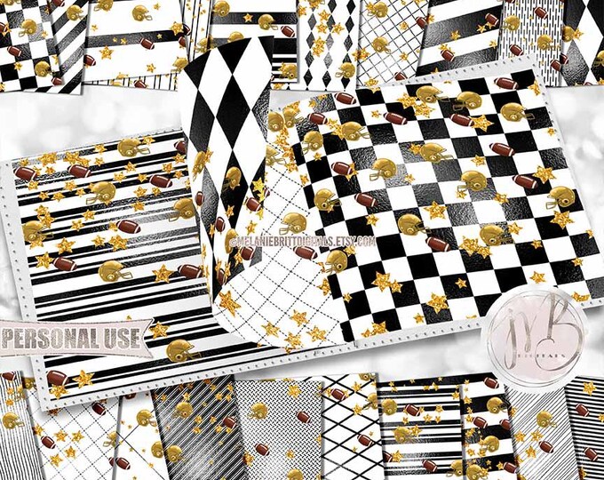 Athletic Gold All Star Football Scrapbook Paper Download • Confetti Football Helmets Glitter Stars • Scrapbooking Printable